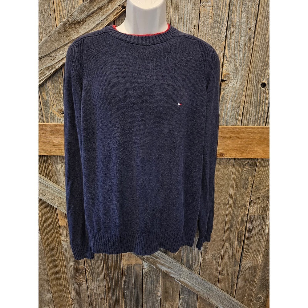 Vintage Tommy hilfiger size Large L Blue knit heavy sweater winter warm preppy -